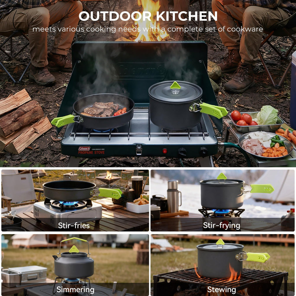 4 Piece Lightweight Aluminum Camping Cookware Set with Kettle for 2 to 4 People