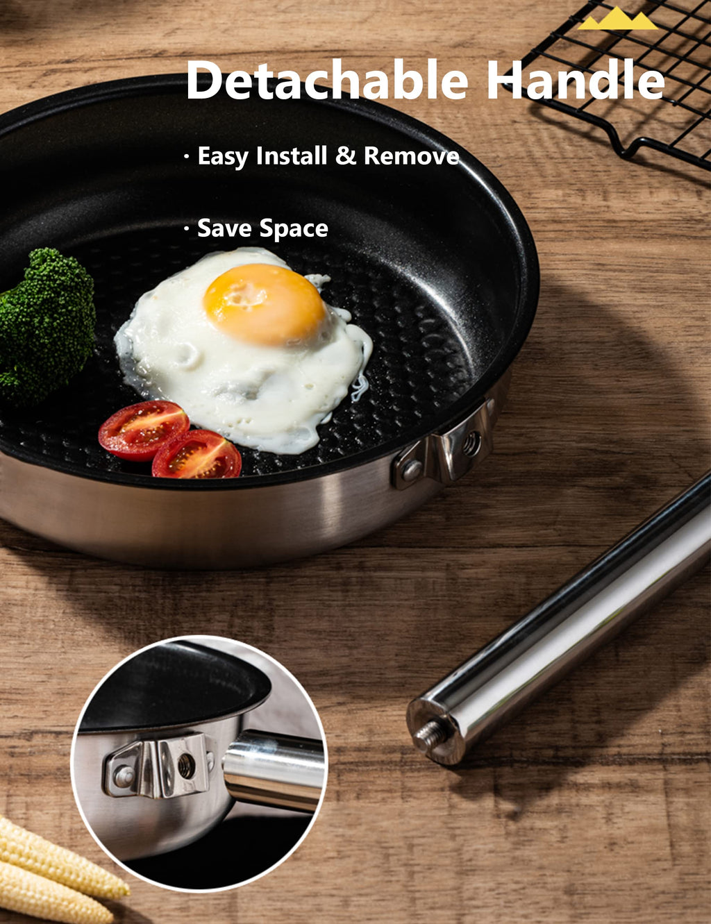5 Piece Stainless Steel Camping Cookware Set with Skillet and Carry Bag for 4 to 8 People